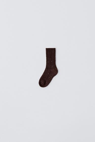 LONG KNITTED SOCKS - Burgundy by Zara