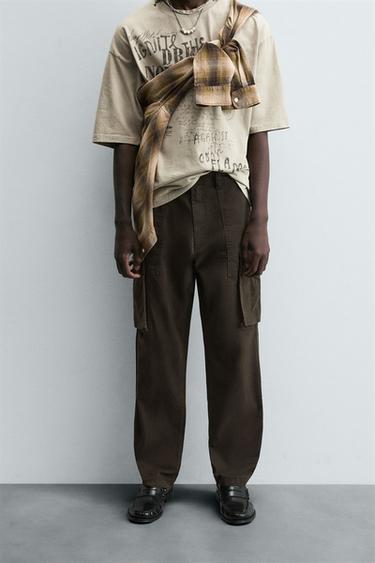 Zara RELAXED FIT CARGO PANTS - Brown