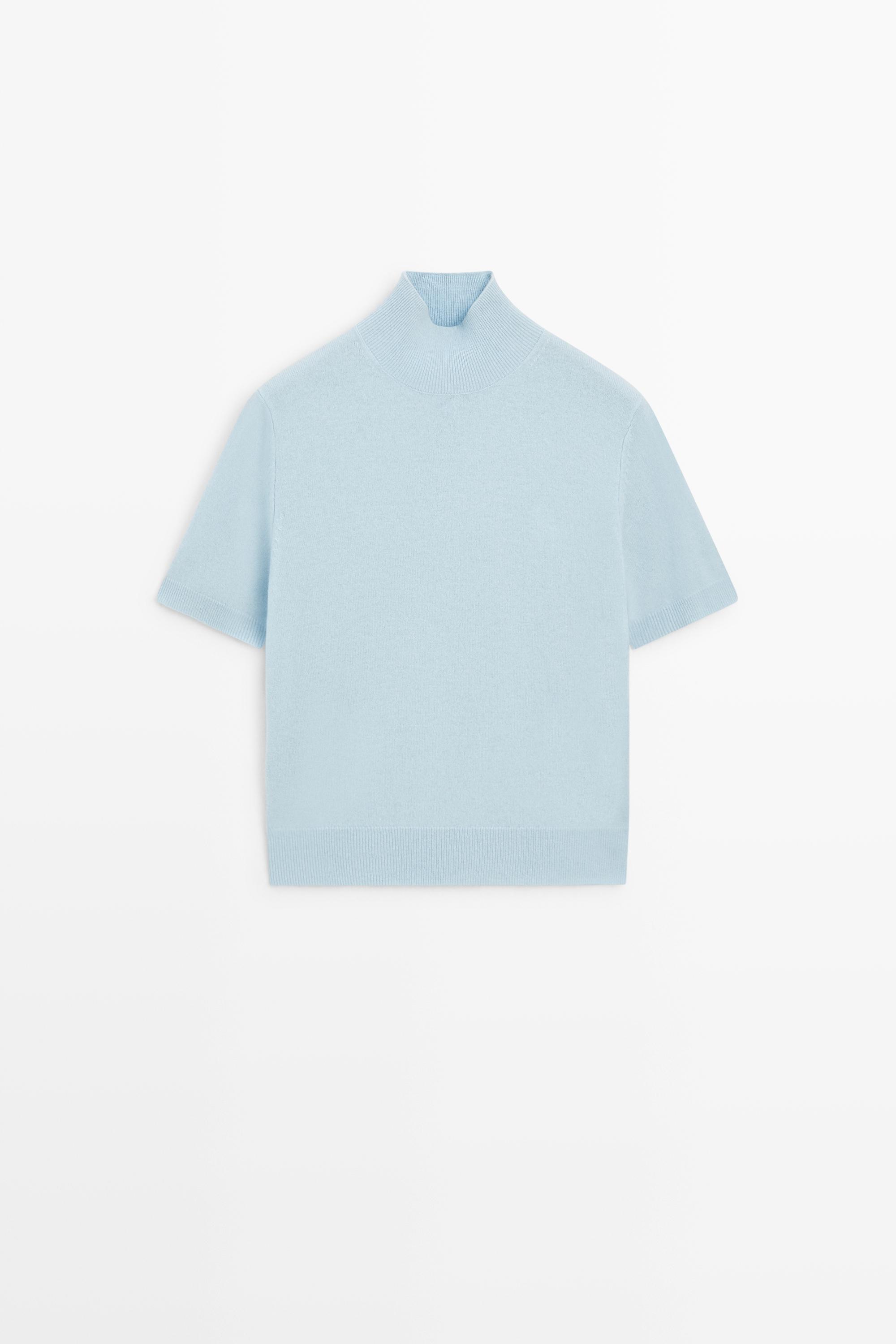 Pull en maille à manches courtes, mélange laine et cachemire