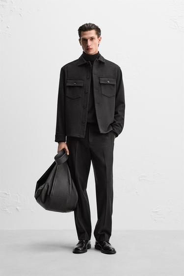 SOBRECAMISA LANA FRANELA - Negro de Zara - Imagen 0