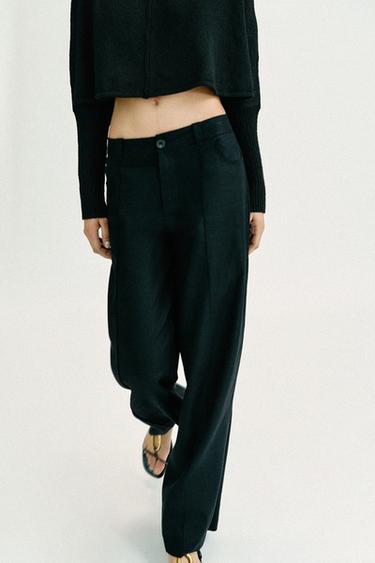PANTALON LARGE AVEC LIN - Noir de Zara
