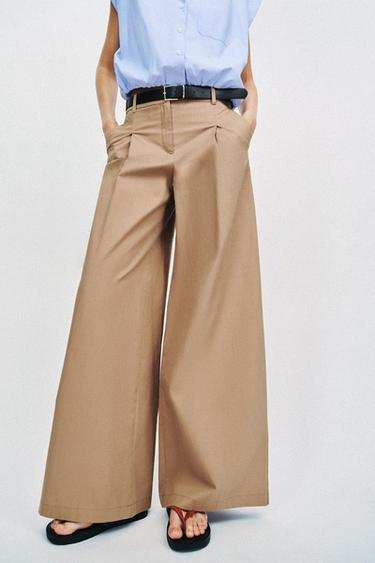 PANTALÓN ANCHO CINTURÓN - Tostado de Zara