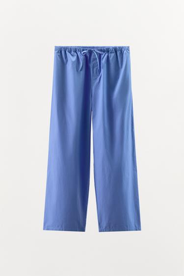 PANTALON STYLE PYJAMA EN POPELINE - Bleu indigo de Zara - Image 5