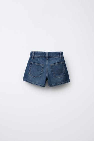 PLEATED DENIM BERMUDA SKIRT - Blue by Zara - Image 1