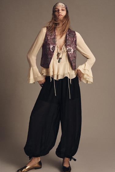 GILET BRODÉ AVEC FANTAISIE - Violet de Zara - Image 1