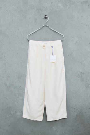 Zara STORIESZ - 100% LINEN PANTS WITH CONTRAST TOPSTITCHING - Ecru