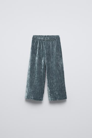 Zara VELVET RIBBED CULOTTE PANTS - Greenish