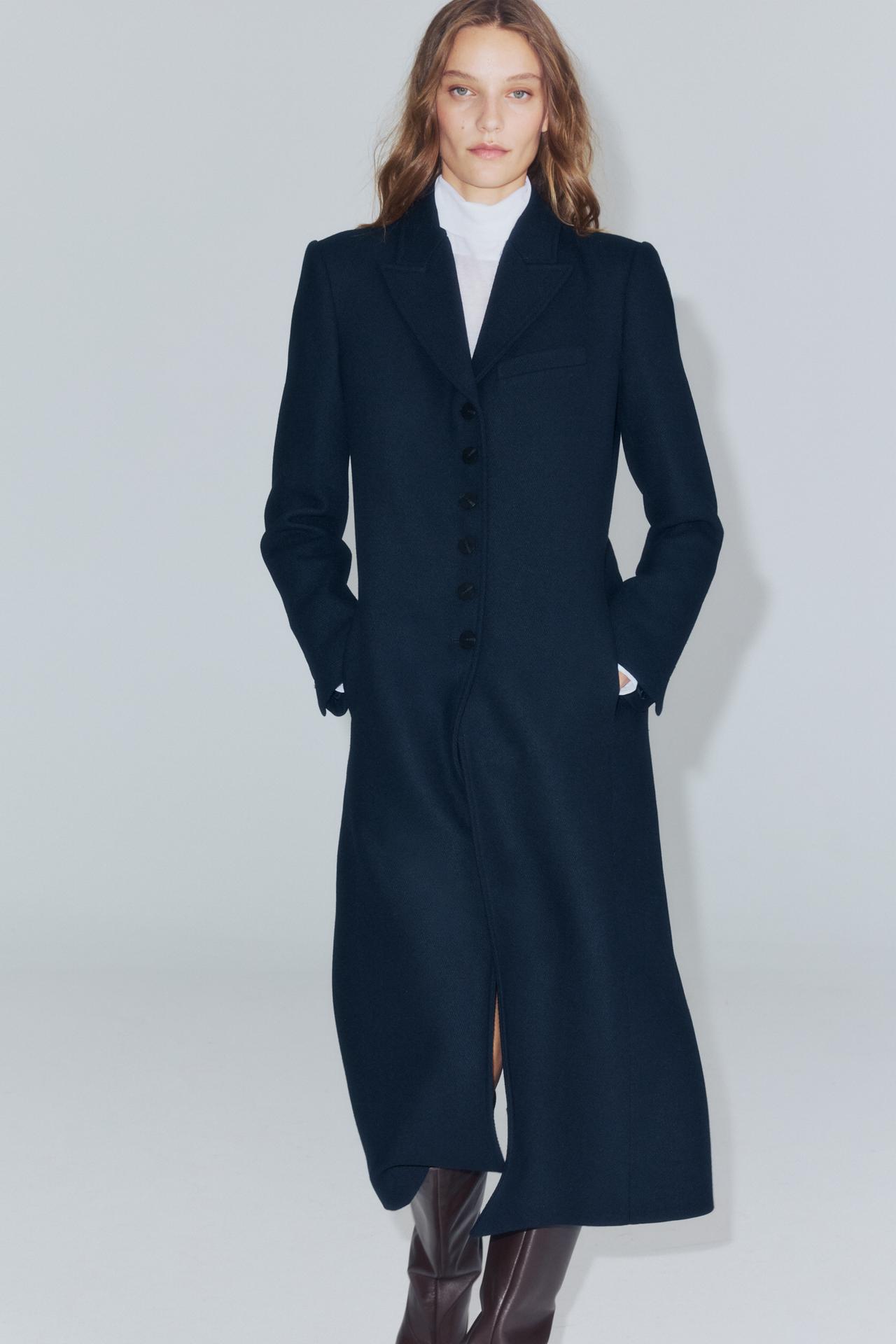 ZW COLLECTION WOOL LONG COAT — Navy blue
