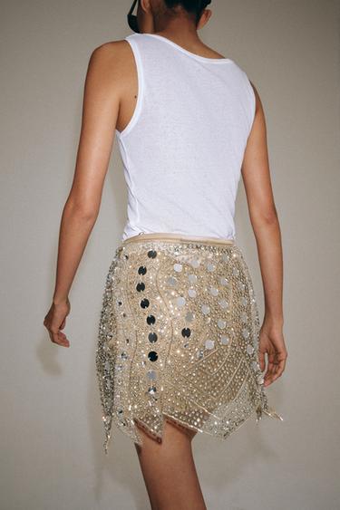 BEADED KNIT MINI SKIRT - Silver by Zara - Image 2