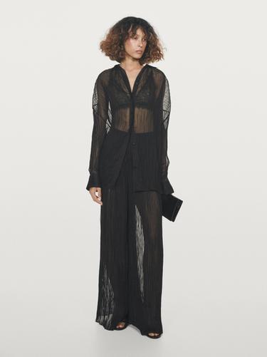 Camisa holgada larga plisada - Negro de Zara