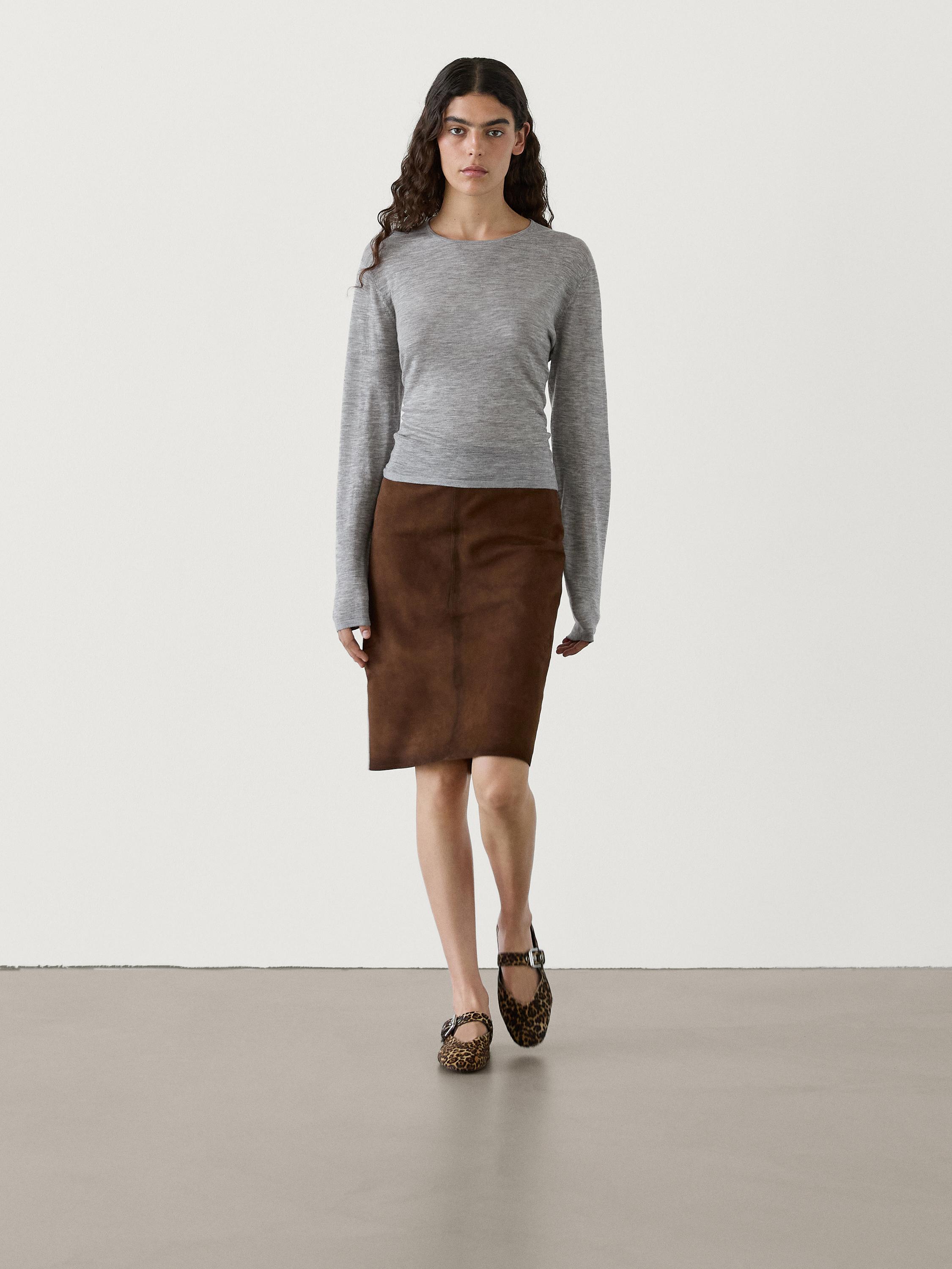 Suede midi skirt with belt loops Brown ZARA United States