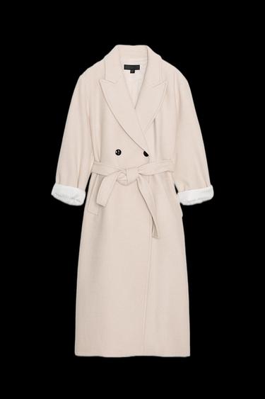 LONG WOOL COAT WITH BELT - Beige by Zara - Image 0