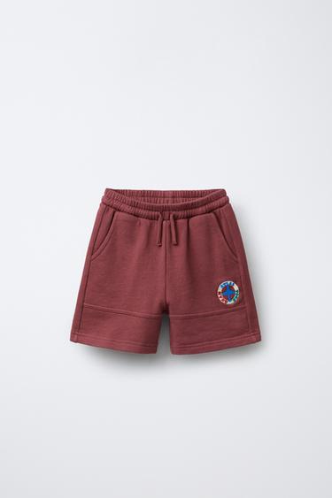 EMBROIDERED PLUSH BERMUDA SHORTS - Burgundy by Zara