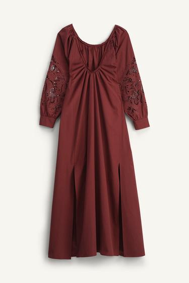ROBE EN POPELINE BRODÉE ÉDITION LIMITÉE - Bordeaux de Zara - Image 7