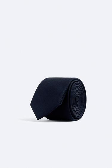 CRAVATE SLIM 100 % SOIE - Bleu marine de Zara