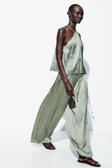 TOP HALTER SATINADO ABALORIOS - Verde medio de Zara - Imagen 0