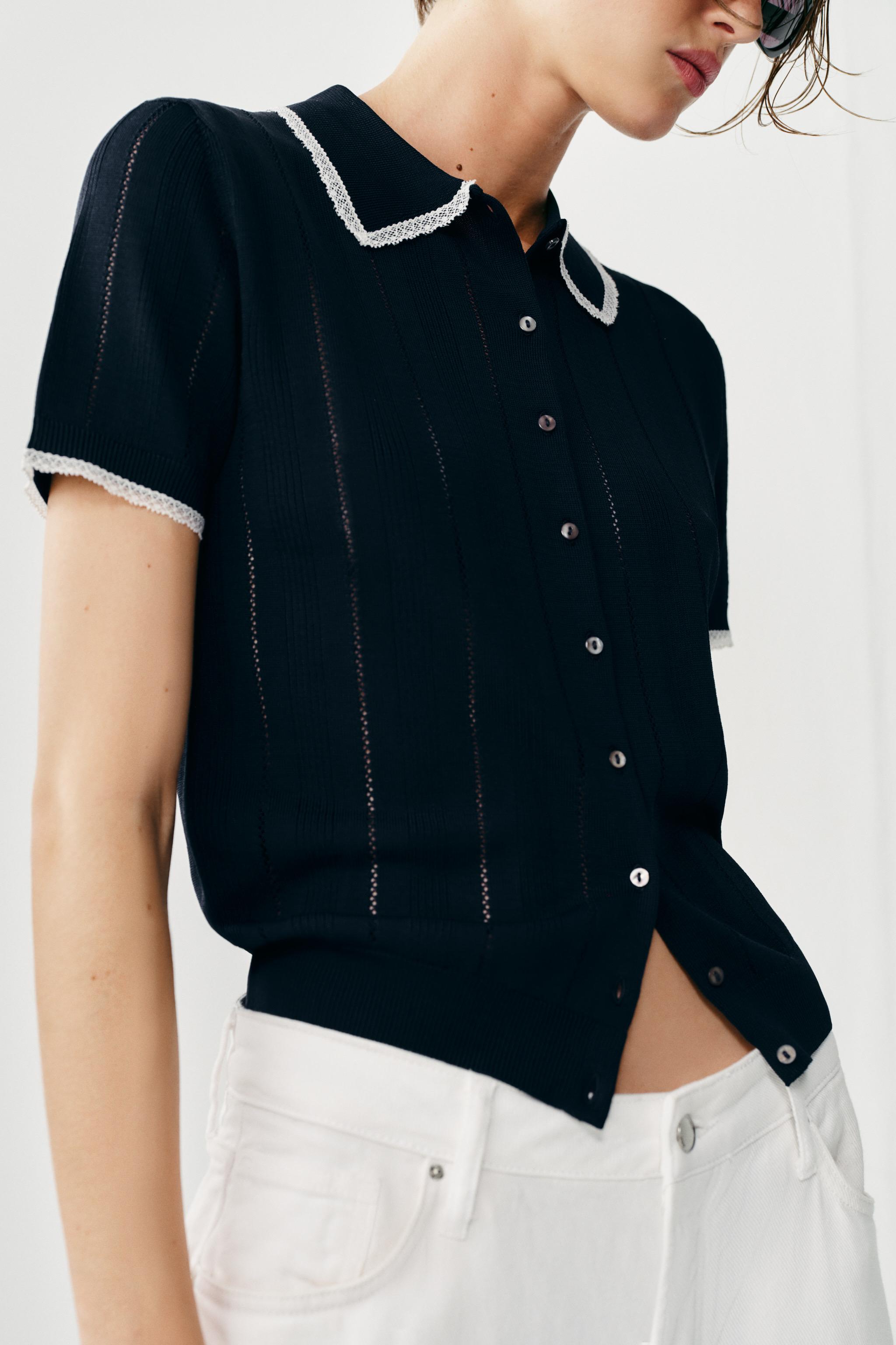 Женские кардиганы Zara LACE TRIM SHORT-SLEEVE CARDIGAN — фото 3