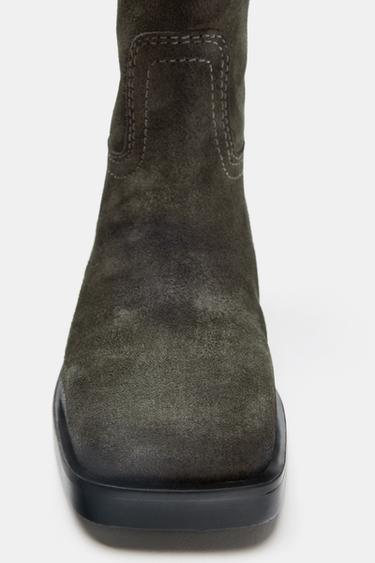 SPLIT SUEDE CONTRAST STITCH BOOTS - Khaki Green by Zara - Image 5