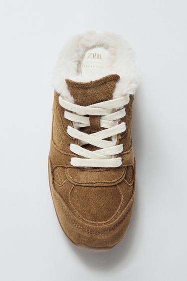 SLINGBACK TRAINERS WITH FAUX FUR - Brown by Zara