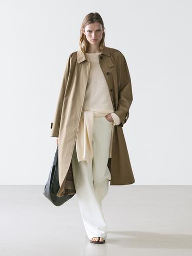 Zara Oversize trench coat with check lining - Khaki - Image 0