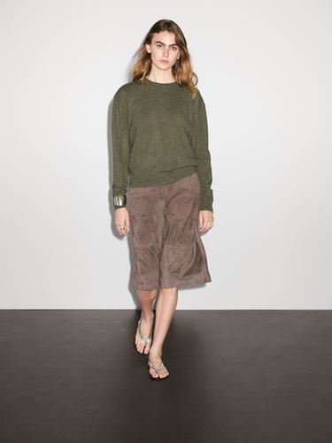 Zara 100% cashmere crew neck sweater - Green marl - Image 0