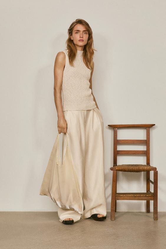 Linen blend openwork mock turtleneck top - LIMITED EDITION from Zara - $180