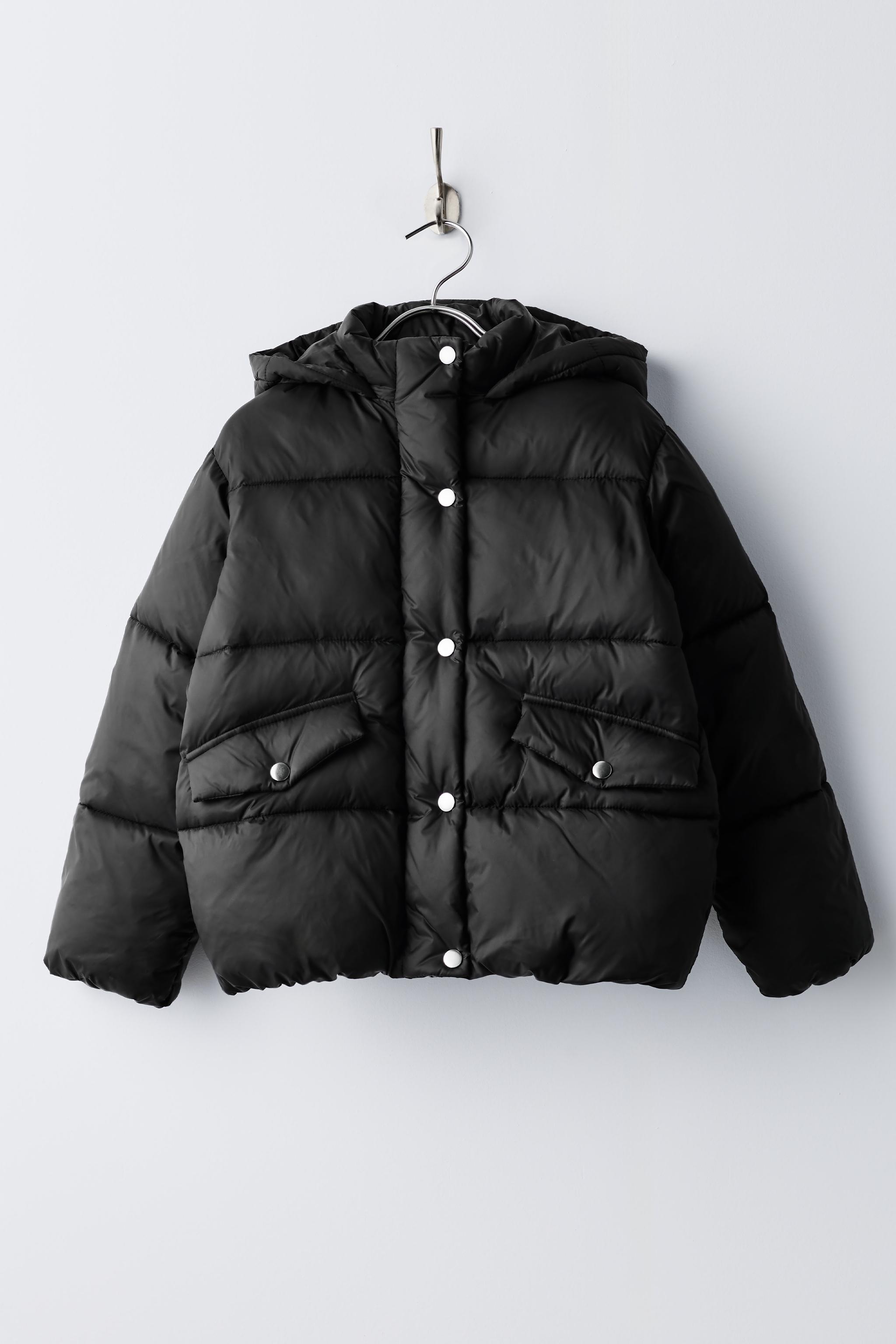 WATER-REPELLENT HOODIE PADDED JACKET — Black
