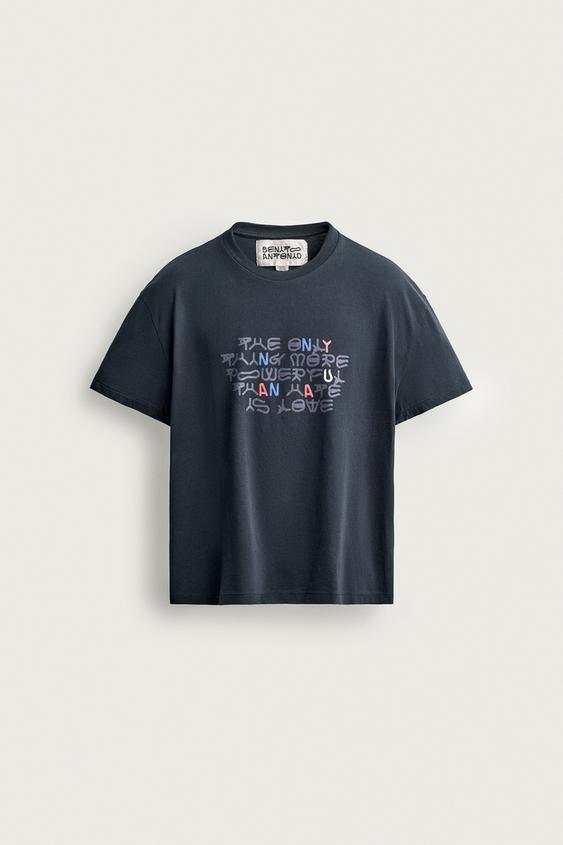 CROPPED FIT 'AMOR' SLOGAN T-SHIRT - Navy blue by Zara - Image 0