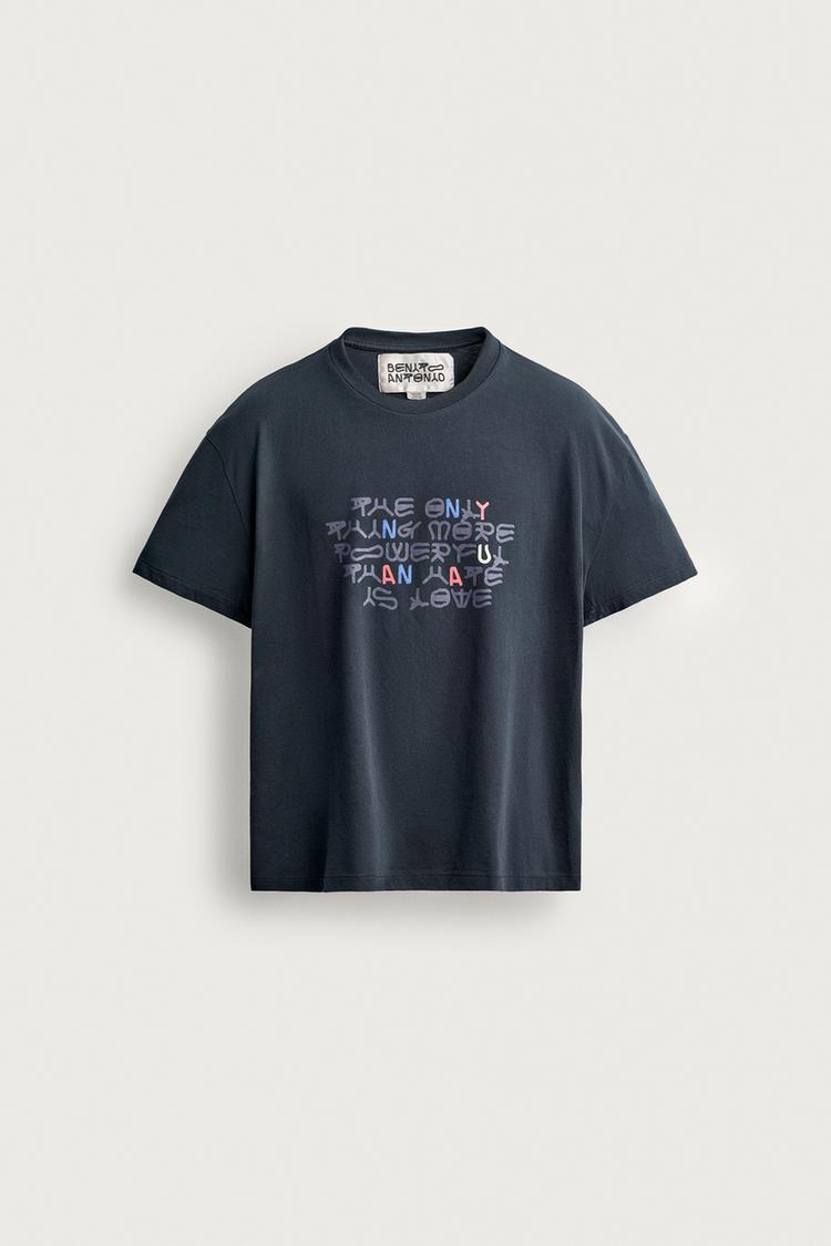 CROPPED FIT 'AMOR' SLOGAN T-SHIRT