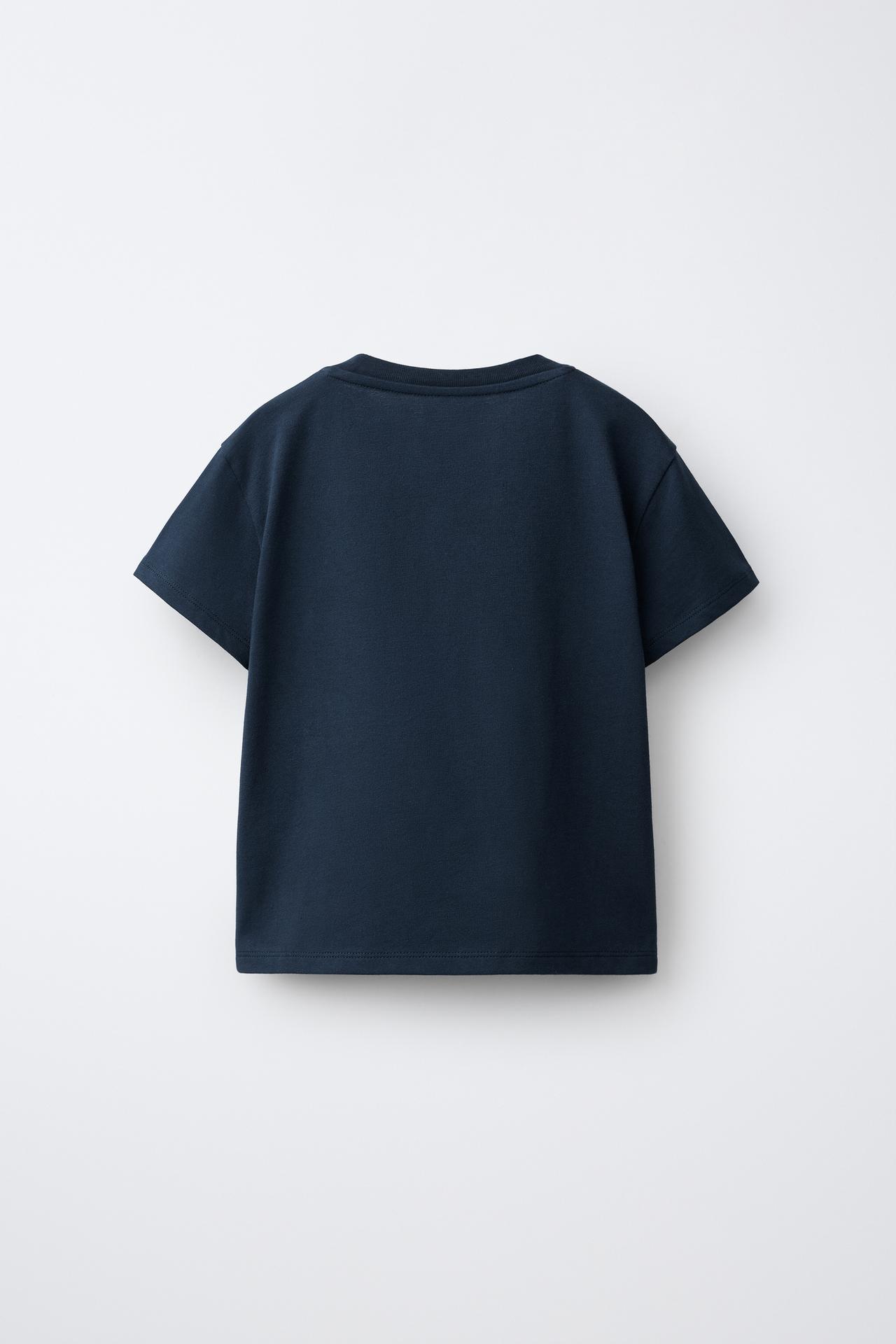 EMBOSSED TERRY FLOWER T-SHIRT — Navy blue