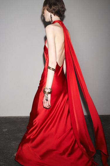 HALTER SATIN DRESS - Red by Zara