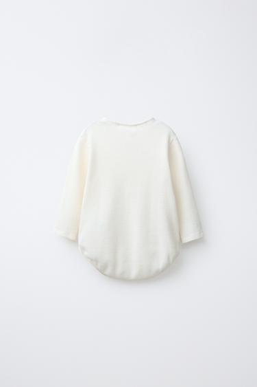 WAFFLE-KNIT HENLEY BODYSUIT - Ecru by Zara - Image 1