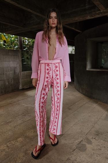 TROUSERS WITH CUTWORK EMBROIDERY - Pink by Zara - Image 0