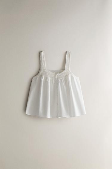 Zara COTTON LACE STRAP TOP - White