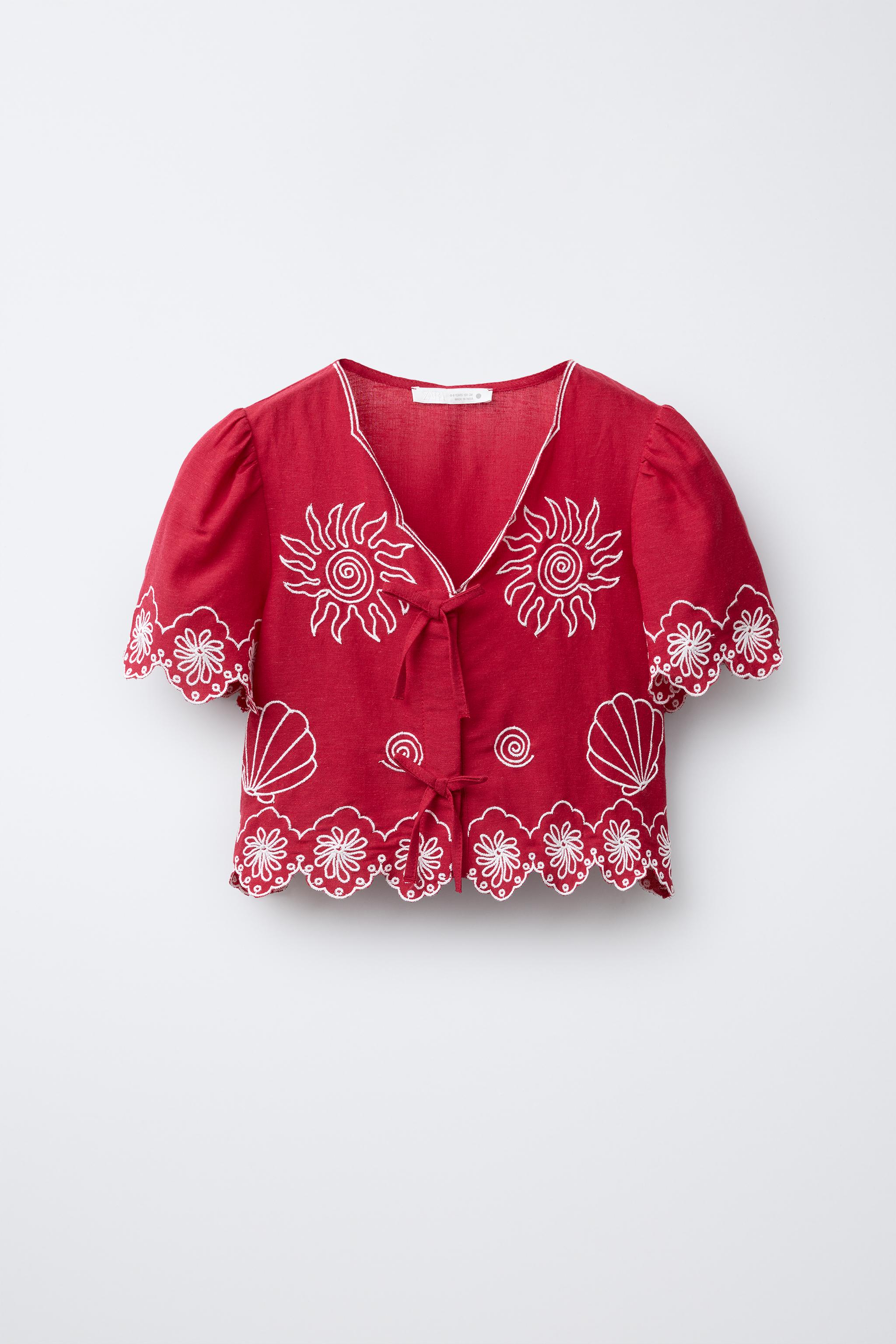 トップス SECRET TOP WITH EMBROIDERED DETAILS - Red | ZARA South Africa
