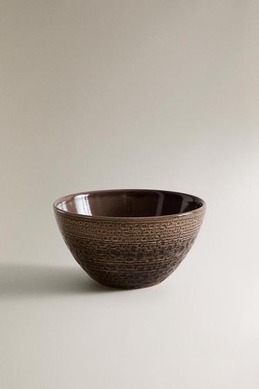 EARTHENWARE BOWL WITH RAISED DESIGN - Grey by Zara - Image 1