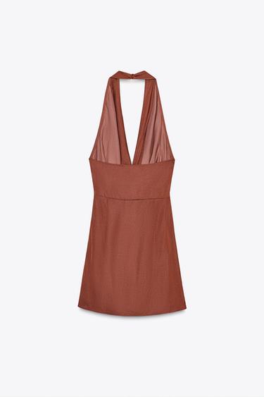 GOLD APPLIQUÉ HALTER MINI DRESS - Brown by Zara - Image 7