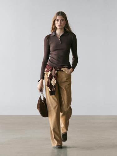 Zara Polo T-shirt with shoulder pads - Brown