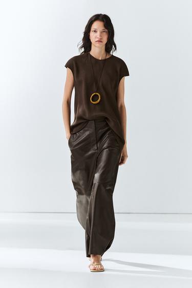 Zara 100% linen asymmetric top - Brown - Image 0