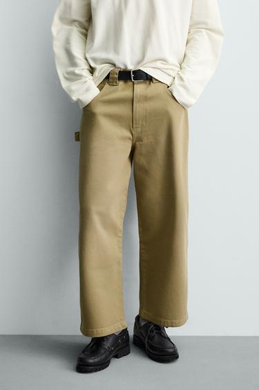 Zara WIDE FIT CARPENTER PANTS - taupe brown