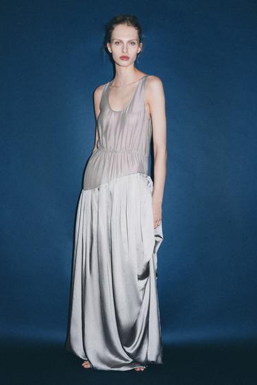 LONG COMBINED VOLUMINOUS DRAPED DRESS - Grey by Zara