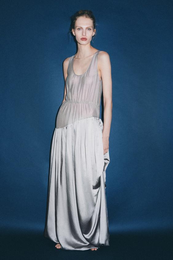 LONG COMBINED VOLUMINOUS DRAPED DRESS - Grey de Zara - Imagen 0