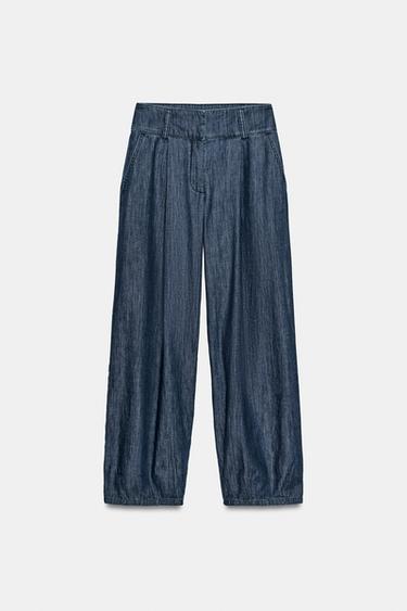 PANTALON À PINCES BARREL - Bleu de Zara - Image 4
