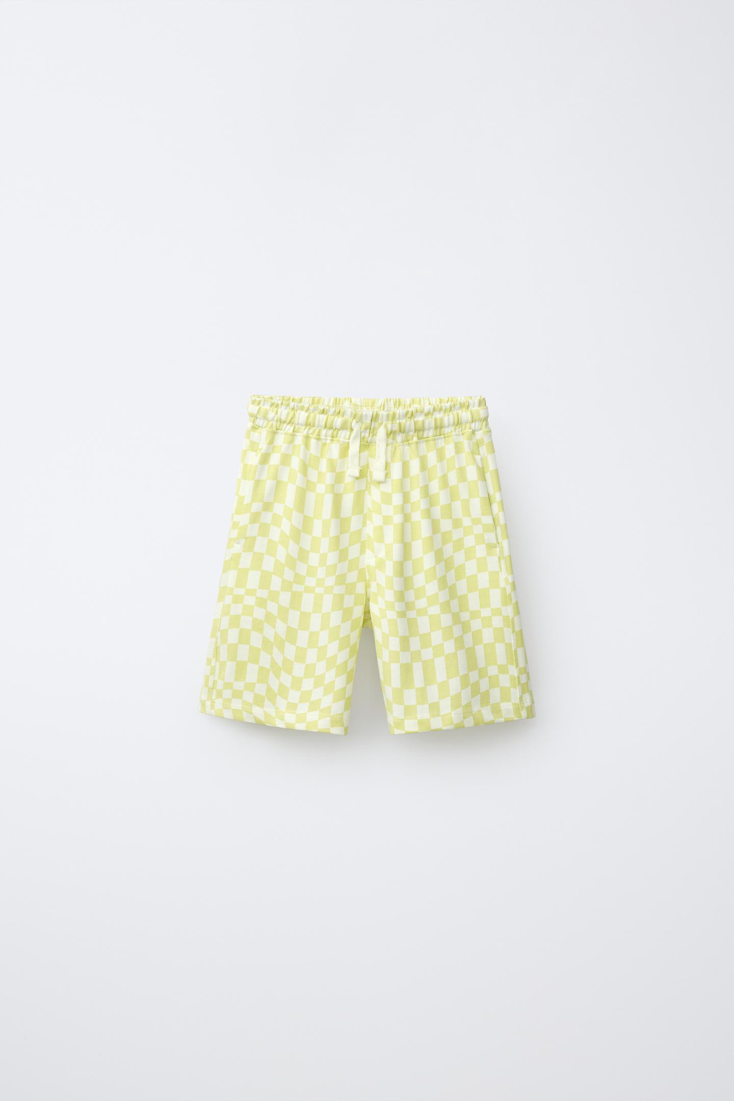 Детские комплекты Zara Checkerboard T-SHIRT and Bermuda Set, цвет: Лаймовый зелёный — фото 4