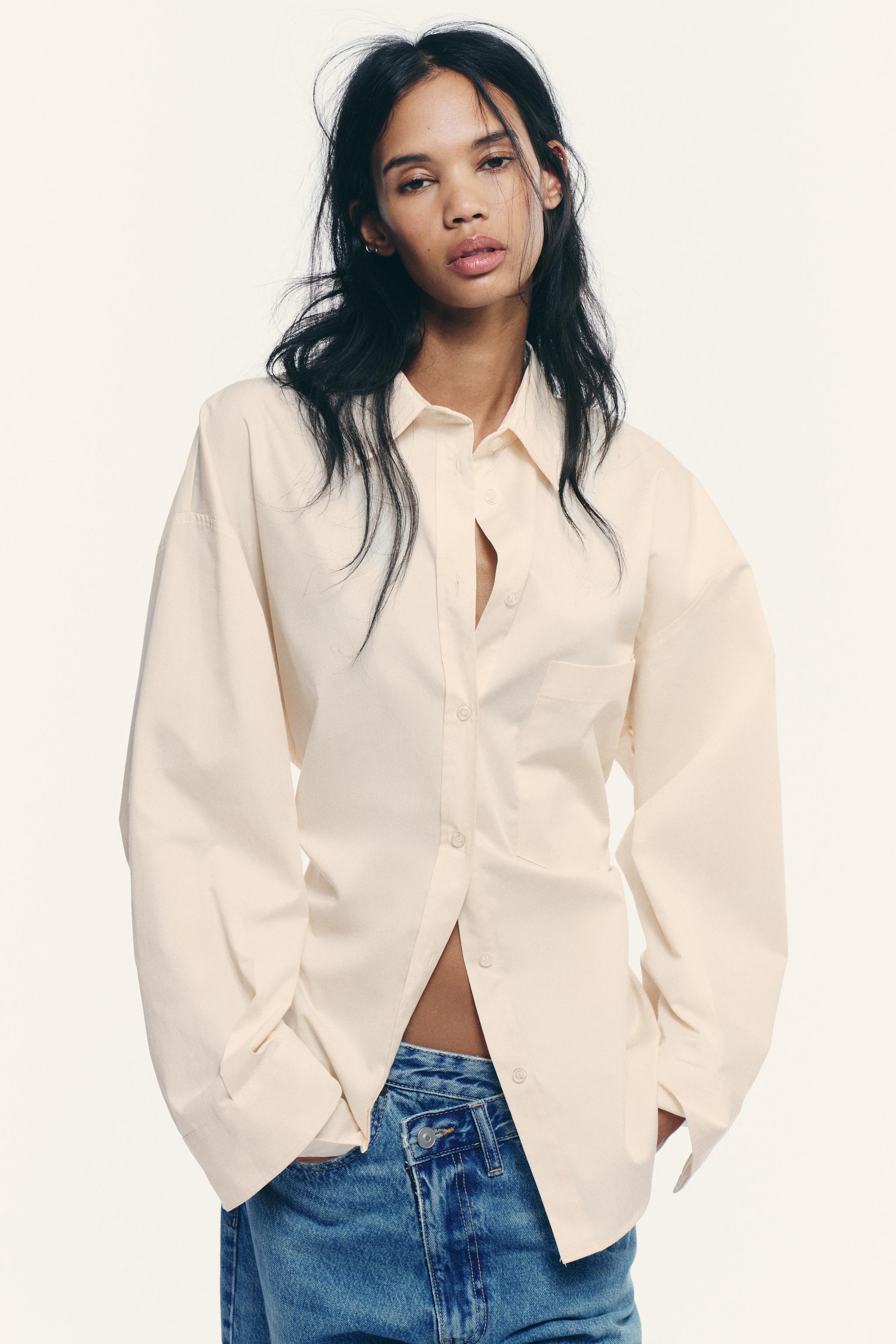 OVERSIZED SHIRT WITH TIE - Light beige | ZARA United States