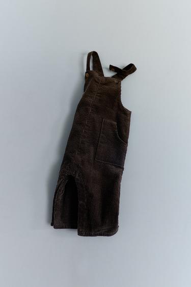 ロング丈コーデュロイオーバーオールダークブラウンZaraのロング丈コーデュロイオーバーオール - ダークブラウン