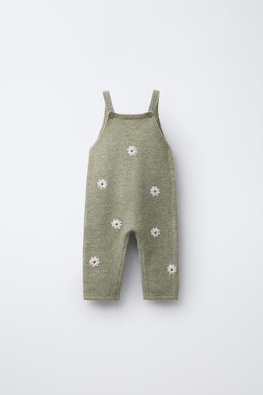 LONG DUNGAREES WITH DAISY EMBROIDERY - Light green by Zara