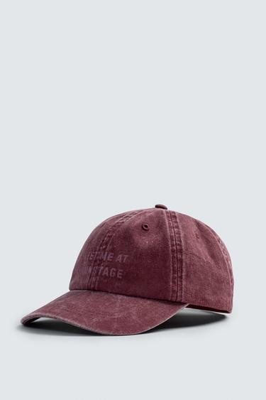 Zara WASHED TEXT PRINT CAP - Red