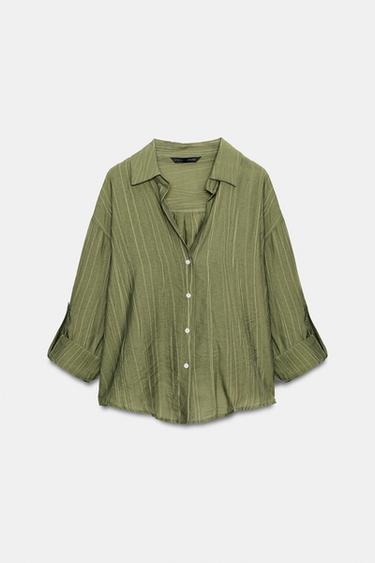CAMISA MANGA REMANGADA - Verde de Zara