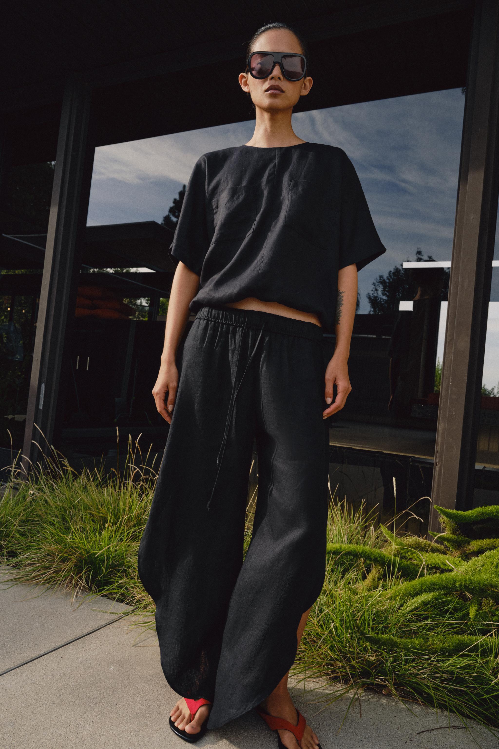 Zara ZW COLLECTION %100 KETEN BAĞCIKLI TOP görsel 4